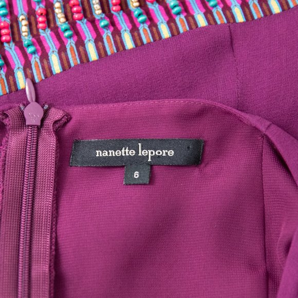 Anthropologie Silk Top 6 Silk Floral Beaded Blouse Purple Nanette Lepore - Picture 8 of 10